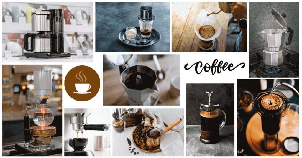 A collage of all the types of coffee makers