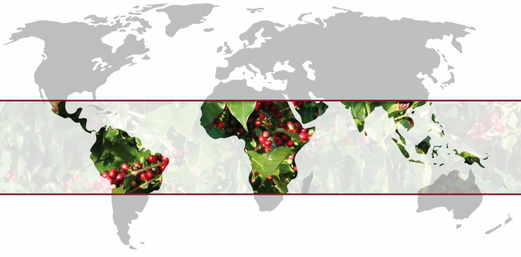 A map of the coffee belt, where all the top coffee producing countries are