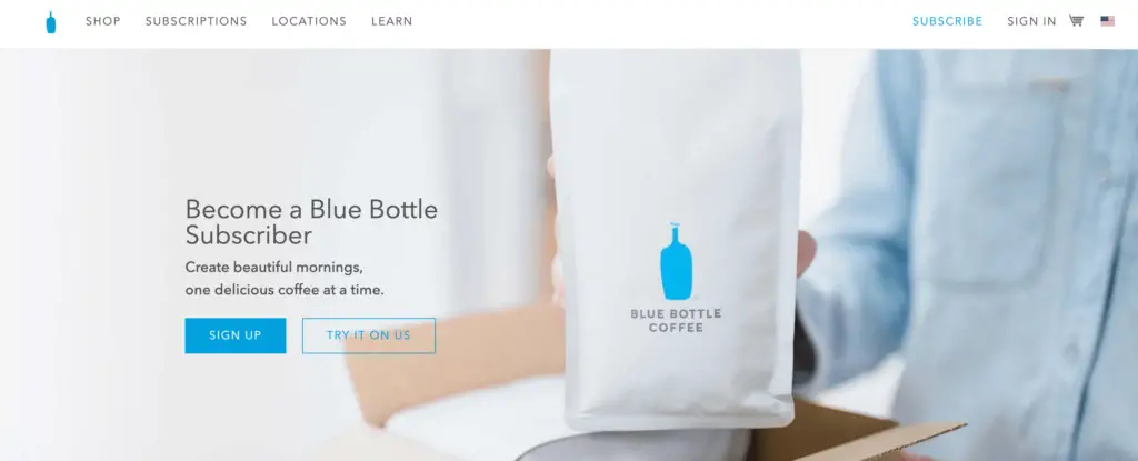 The Blue Bottle Coffee website, where they offer a free trial
