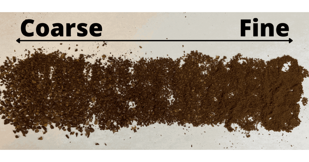 Types of coffee grinds, laid out from coarse extra coarse grind to extra fine grind