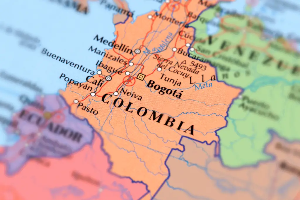 A map of colombia, highlighting some of the major cities