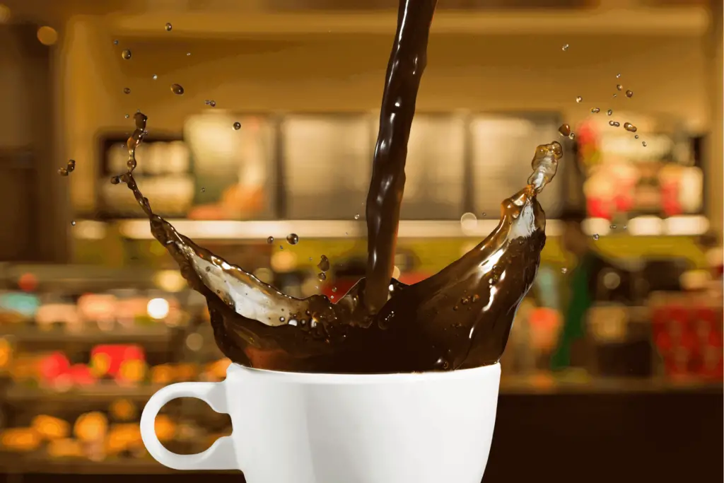 Coffee splashing, like when you pour espresso into it to make a red-eye coffee