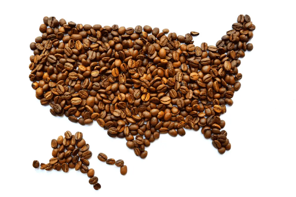 Coffee beans laid out like a map of America