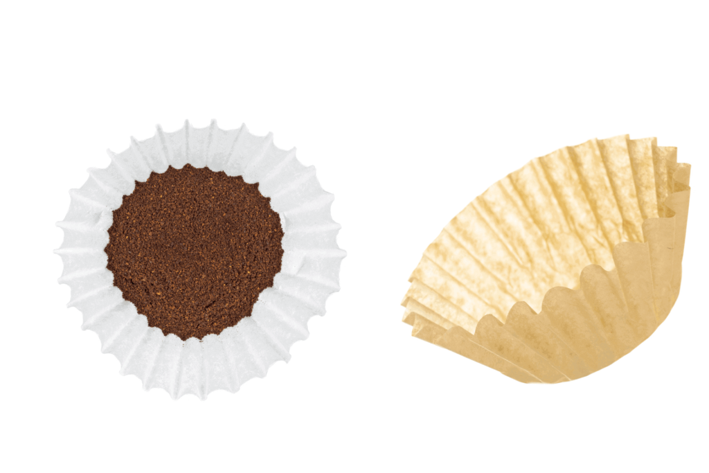 Bleached and unbleached coffee filters, showing the color difference