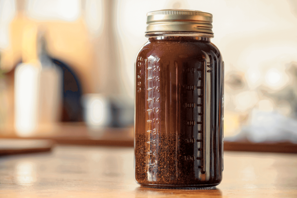 Cold brew in a mason jar during the brewing process