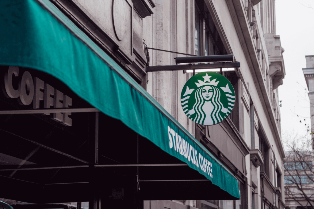 Exterior view of a Starbucks coffee shop, where you'll find the Mastrena espresso machine