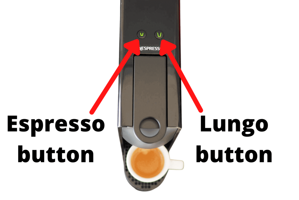 The controls for a Nespresso Essenza Mini, showing the espresso and lungo buttons