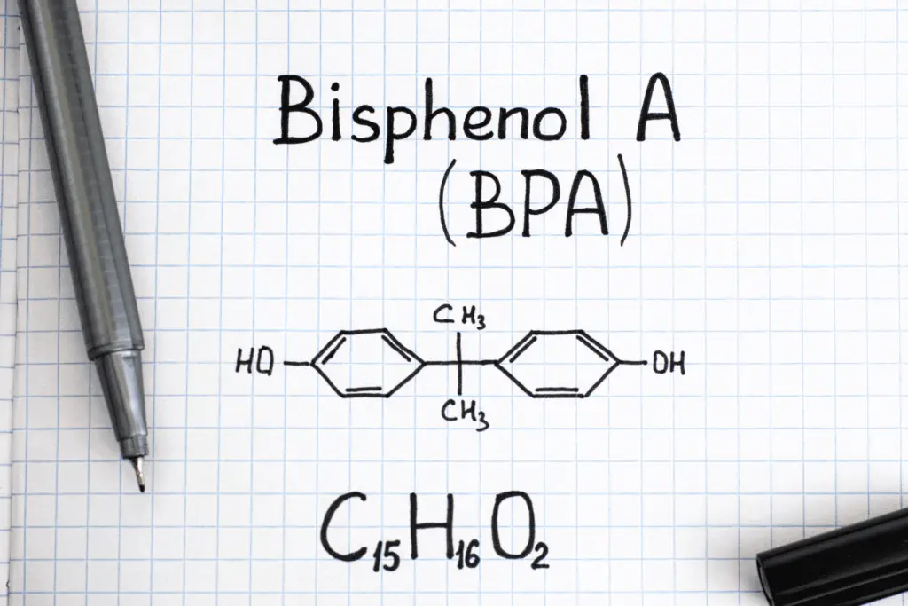 A drawing of the BPA molecule, which is not food safe.