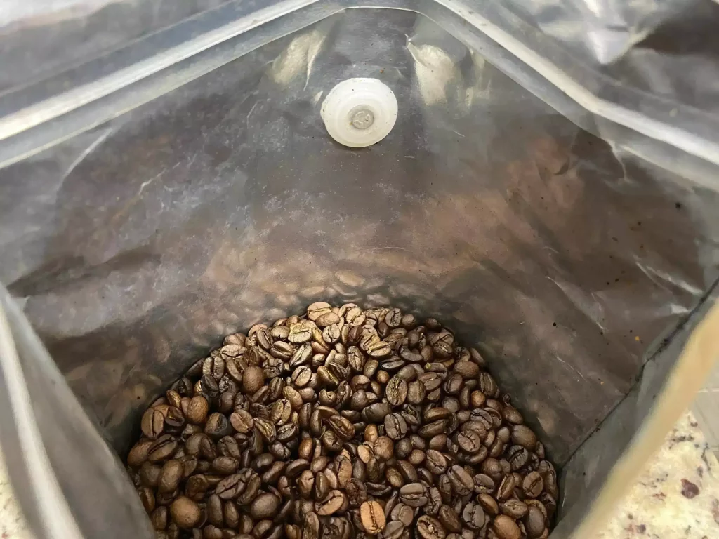 The inside of a bag of Real Good Coffee Company Coffee