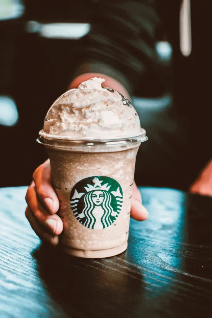 A frappuccino, an espresso-based drink made by Starbucks