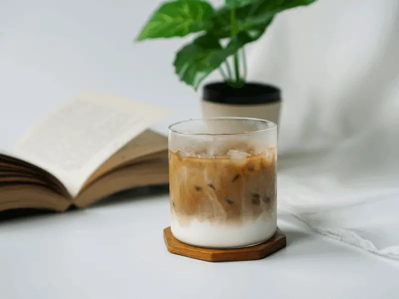 An iced latte, made with espresso and milk