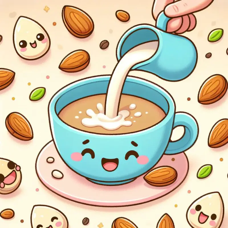 adding almond milk to coffee
