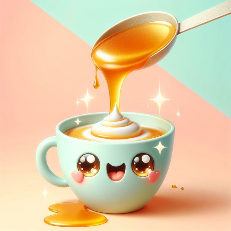 adding caramel syrup to coffee