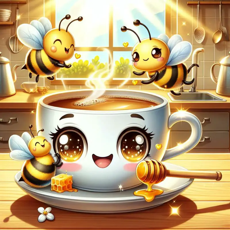 adding honey to coffee